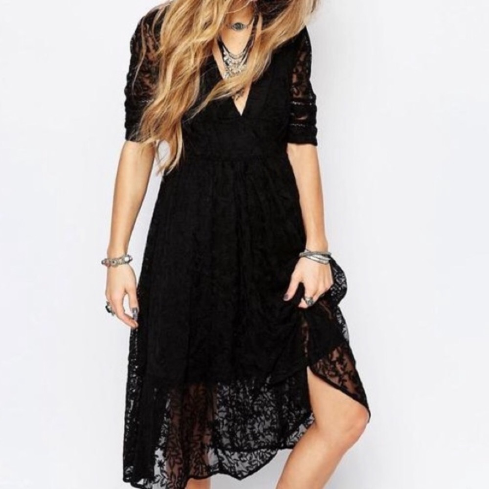Free People Mountain Laurel black lace midi dress